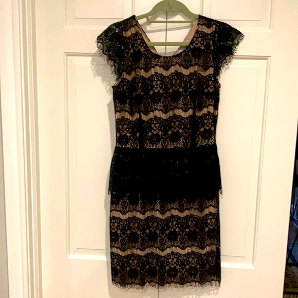 Anthropologie black lace peplum cocktail dress szS - Picture 1 of 8